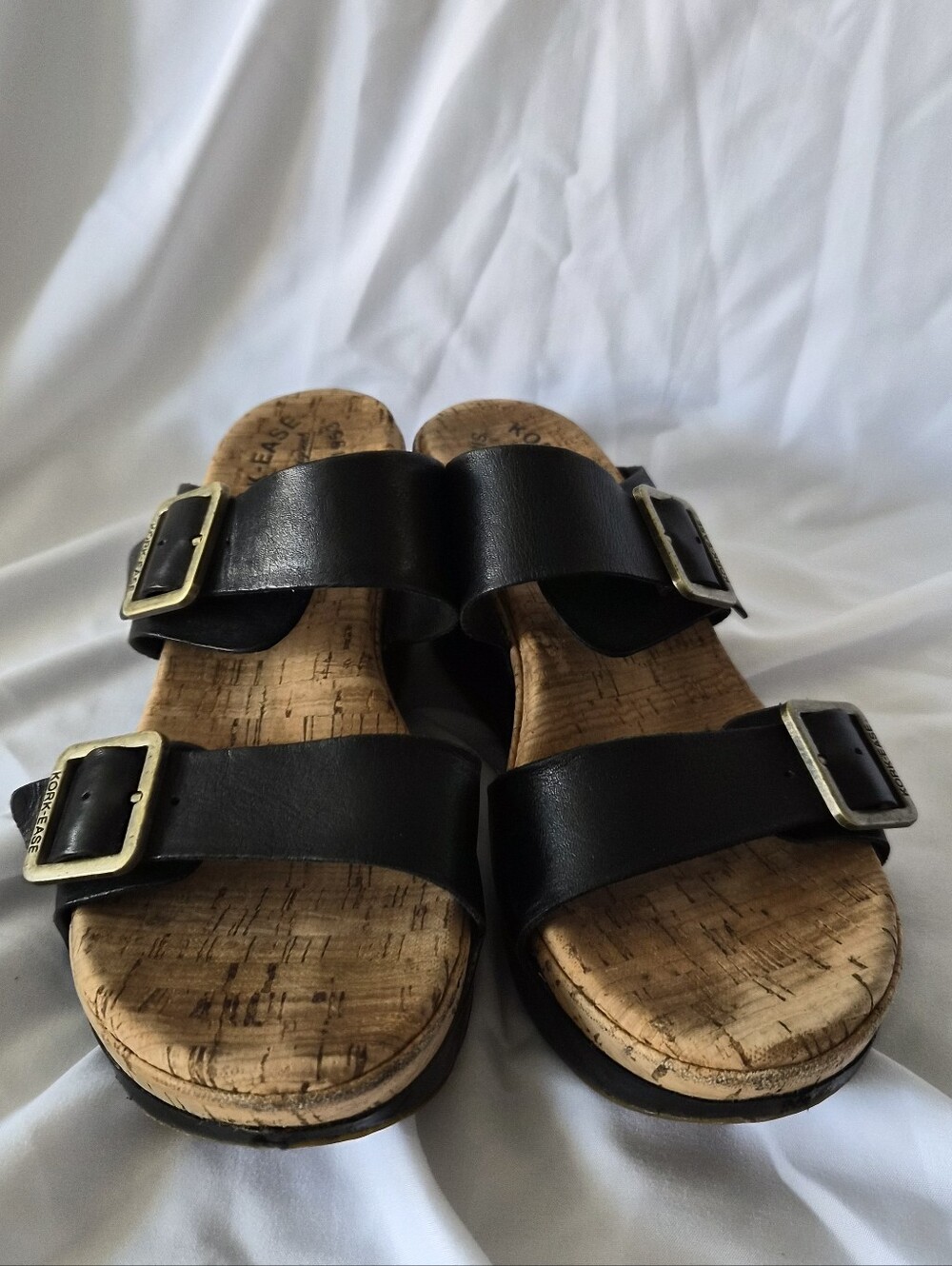 Kork-Ease Grace Black Leather Slide Platform Wedge Sandals